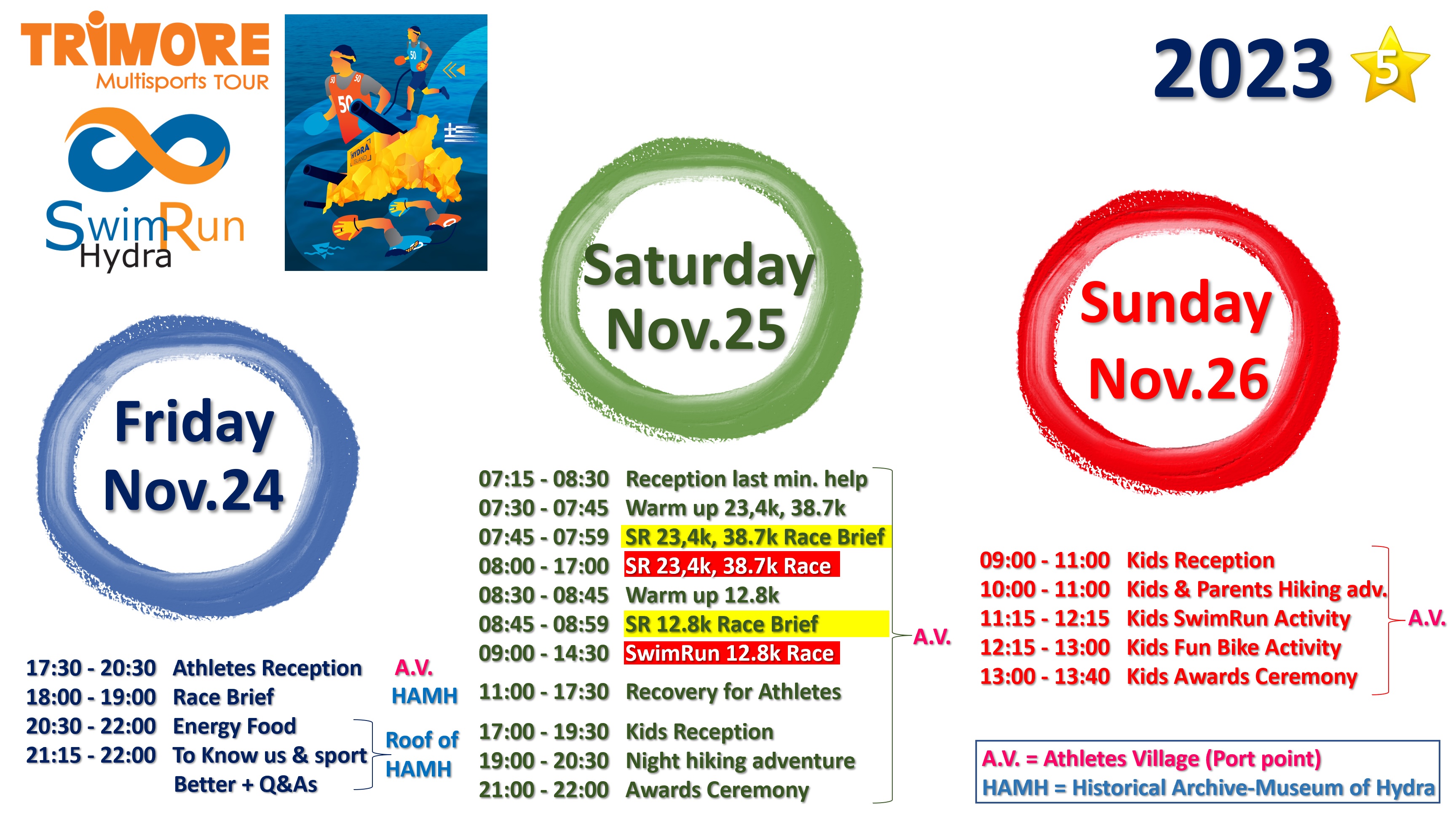 20232 TRIMORE SwimRun Hydra Events Schedule